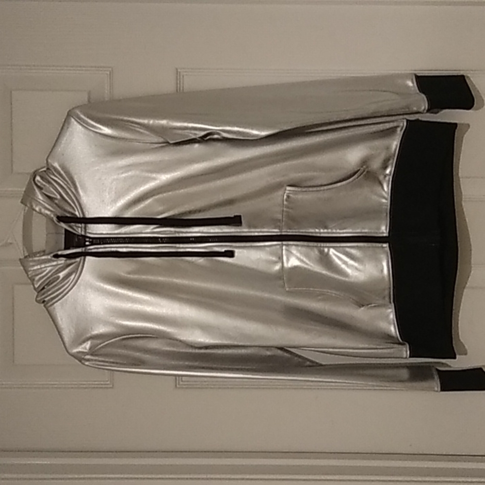 Sassy Silver Metallic Hooded Jacket By Material Girl